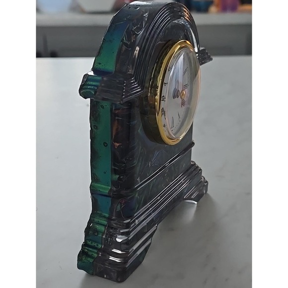 Handmade Resin Desk Clock Green Velvet Look 6 Inch. Decoration Gift 728 - Picture 5 of 6